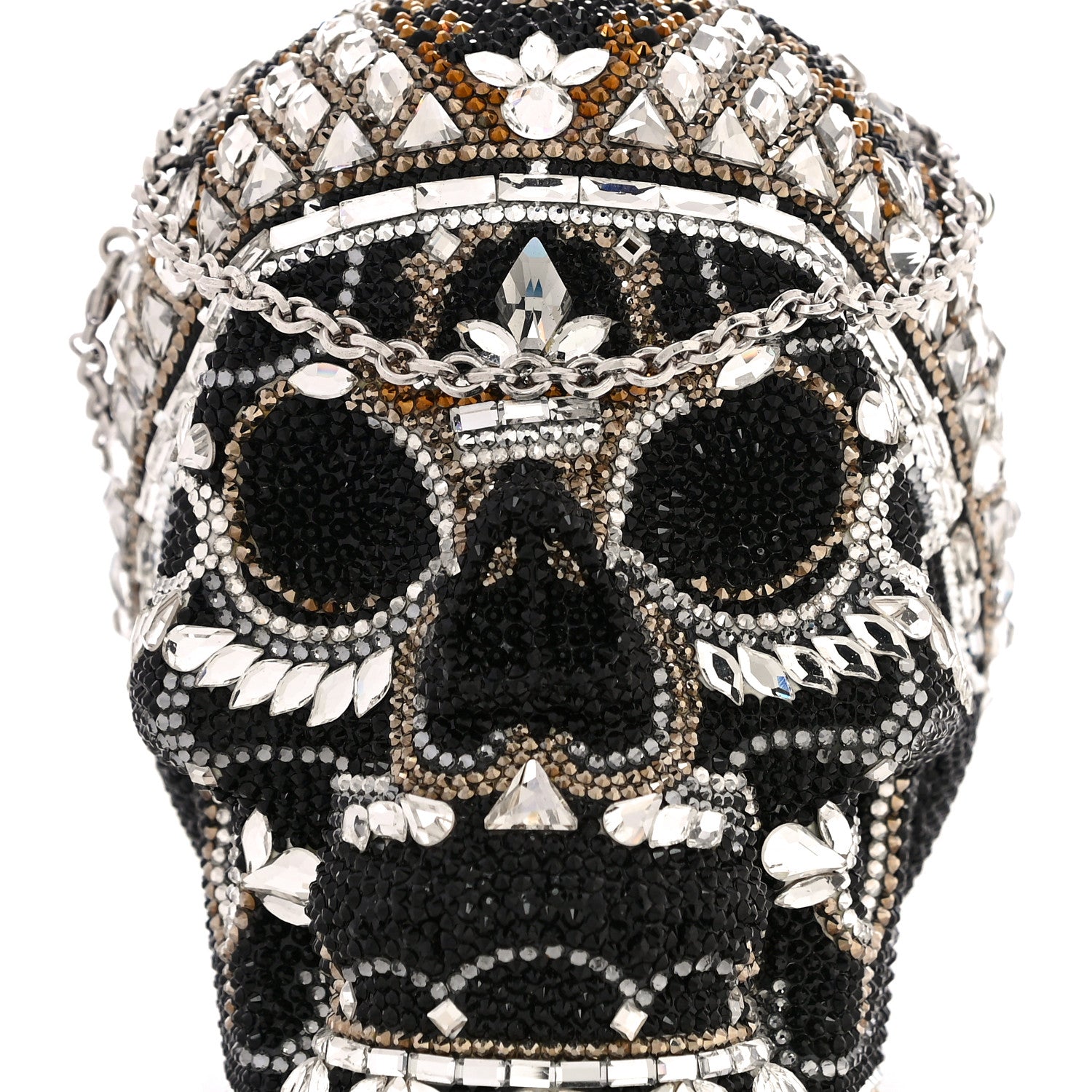 Judith Leiber Crystal Bela Lugosi Skull Minaudiere Clutch Silver Multicolor 9 of 12