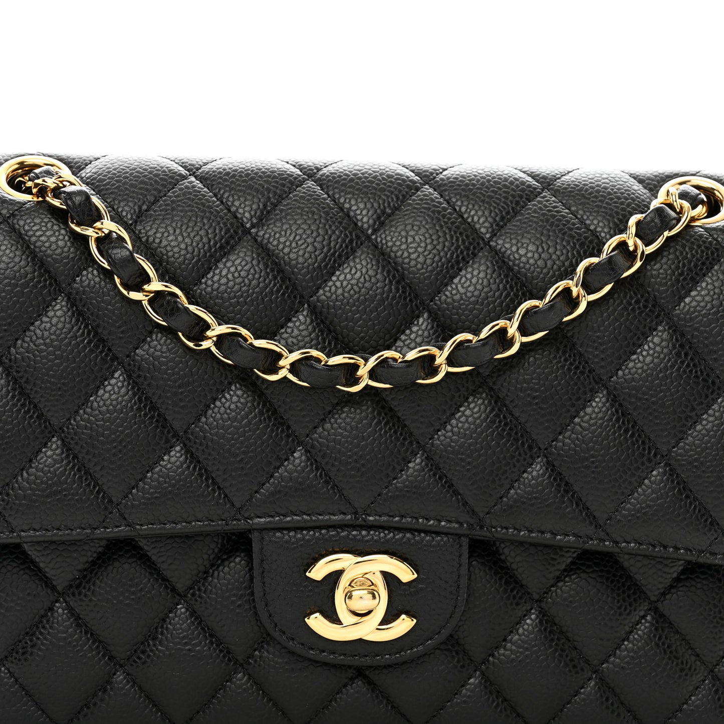 Caviar Quilted Medium Double Flap Black