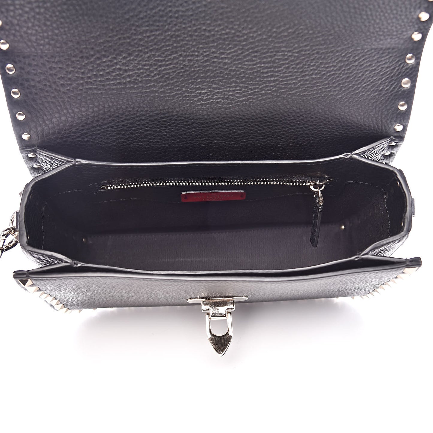 Pebbled Calfskin Medium Rockstud Flap Saddle Bag Black