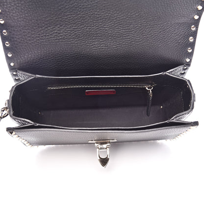 Valentino Garavani Pebbled Calfskin Medium Rockstud Flap Saddle Bag Black 5 of 9
