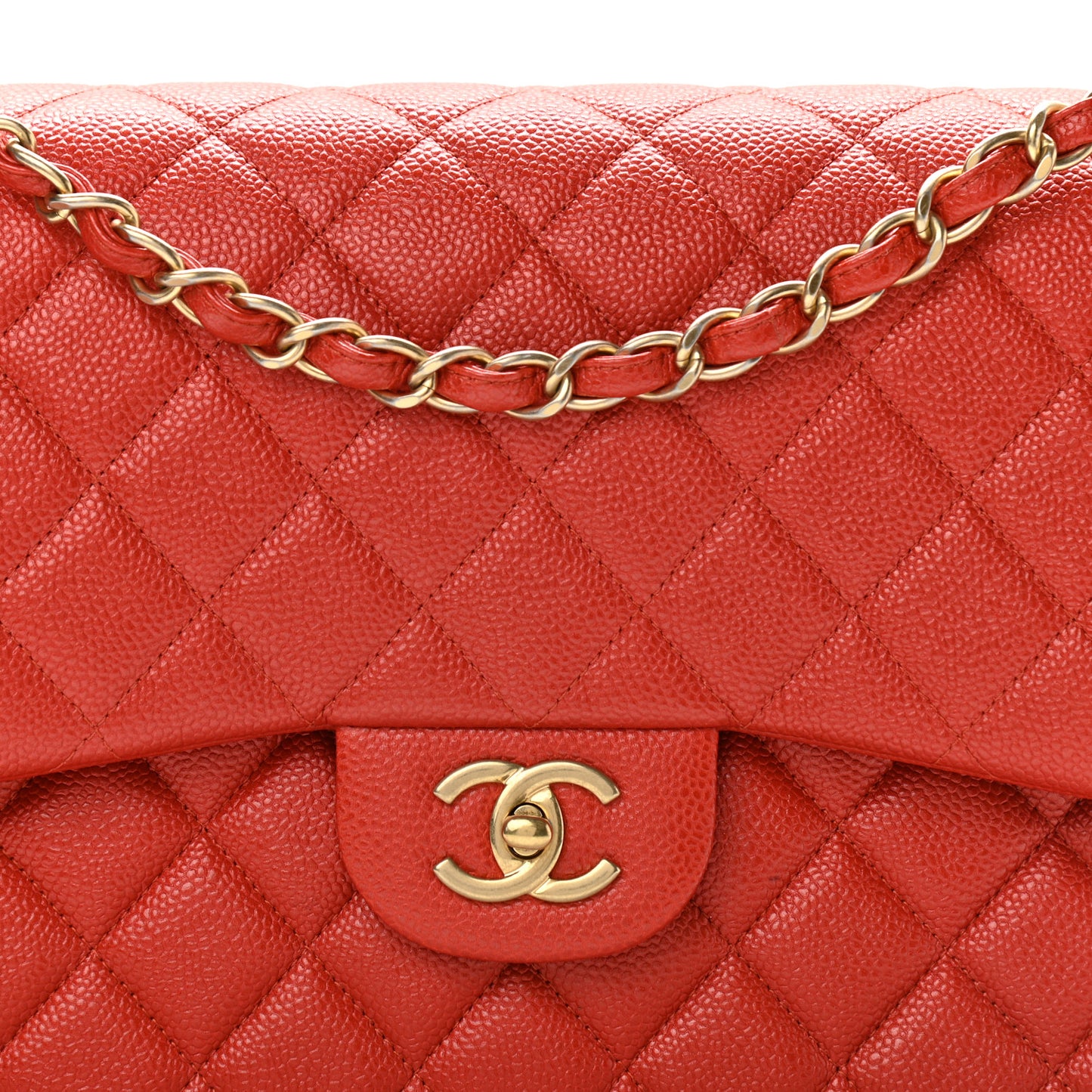 Caviar Quilted Jumbo Double Flap Red