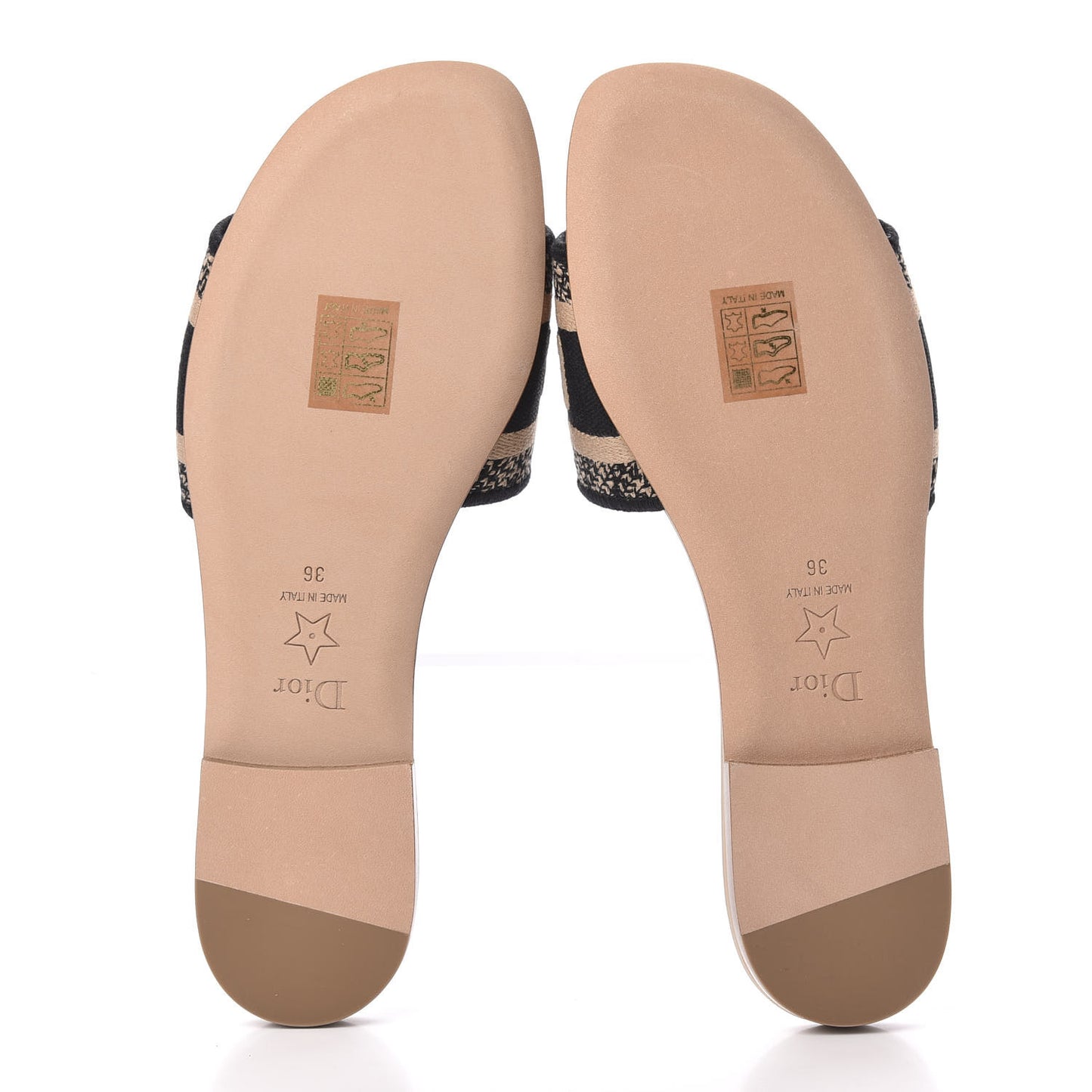 Canvas Embroidered Dway Flat Slide Sandals 36 Black Beige