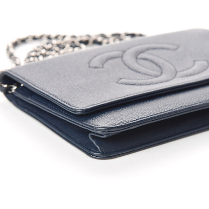 Chanel Caviar Timeless CC Wallet On Chain WOC Navy Blue 10 of 11