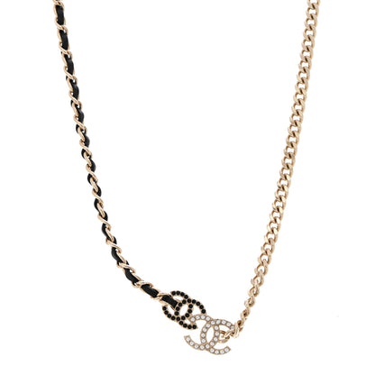 Chanel Metal Calfskin Crystal Double CC Short Necklace Black Gold 1 of 7