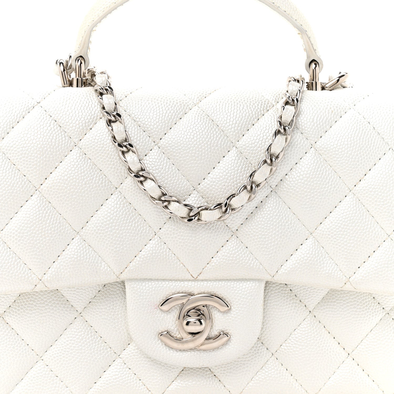 Chanel Metallic Caviar Quilted Mini Top Handle Rectangular Flap White 8 of 12