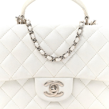 Chanel Metallic Caviar Quilted Mini Top Handle Rectangular Flap White 8 of 12