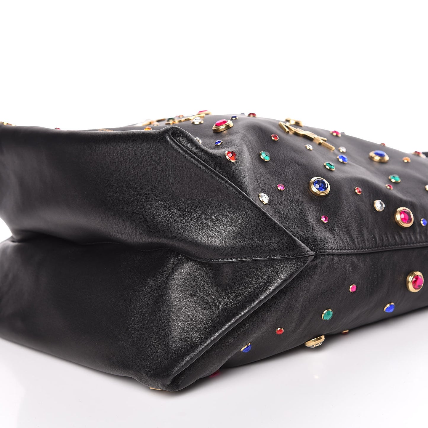 Lambskin Charm Studded Teddy Drawstring Bag Black