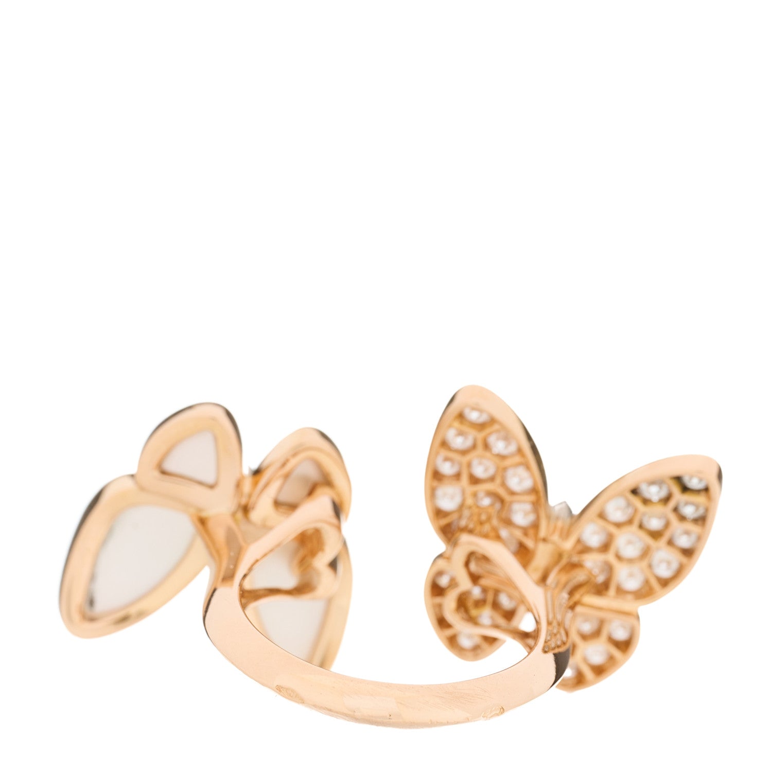 Van Cleef & Arpels 18K Rose Gold Diamond Mother of Pearl Two Butterfly Between The Finger Ring 49 4.75 3 of 6