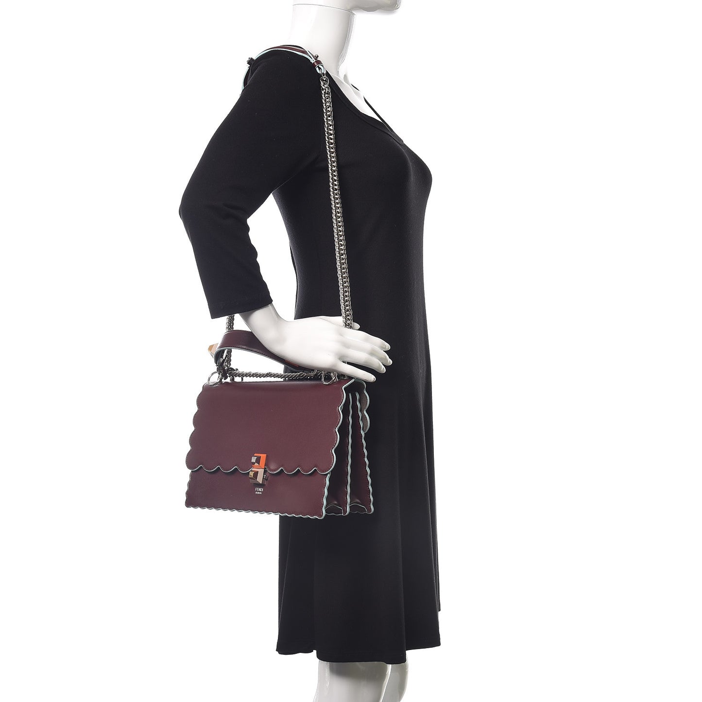 Vitello Liberty Scalloped Studded Kan I Shoulder Bag Bordeaux
