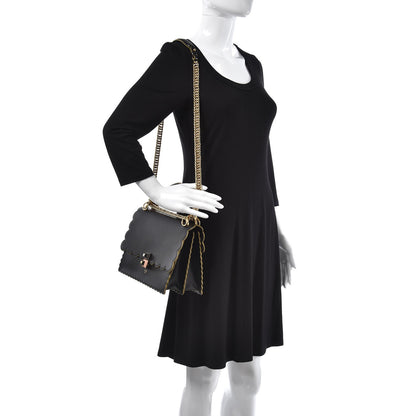 Fendi Vitello Liberty Scalloped Studded Kan I Shoulder Bag Black 3 of 8