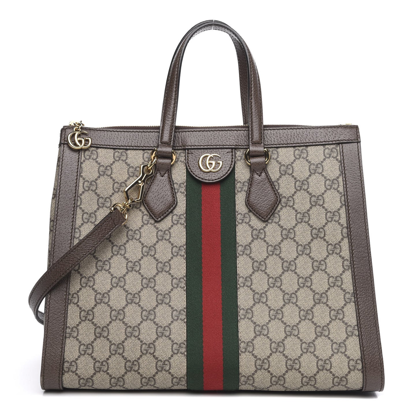 GG Supreme Monogram Web Medium Ophidia Tote Bag Brown