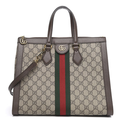 Gucci GG Supreme Monogram Web Medium Ophidia Tote Bag Brown 1 of 10