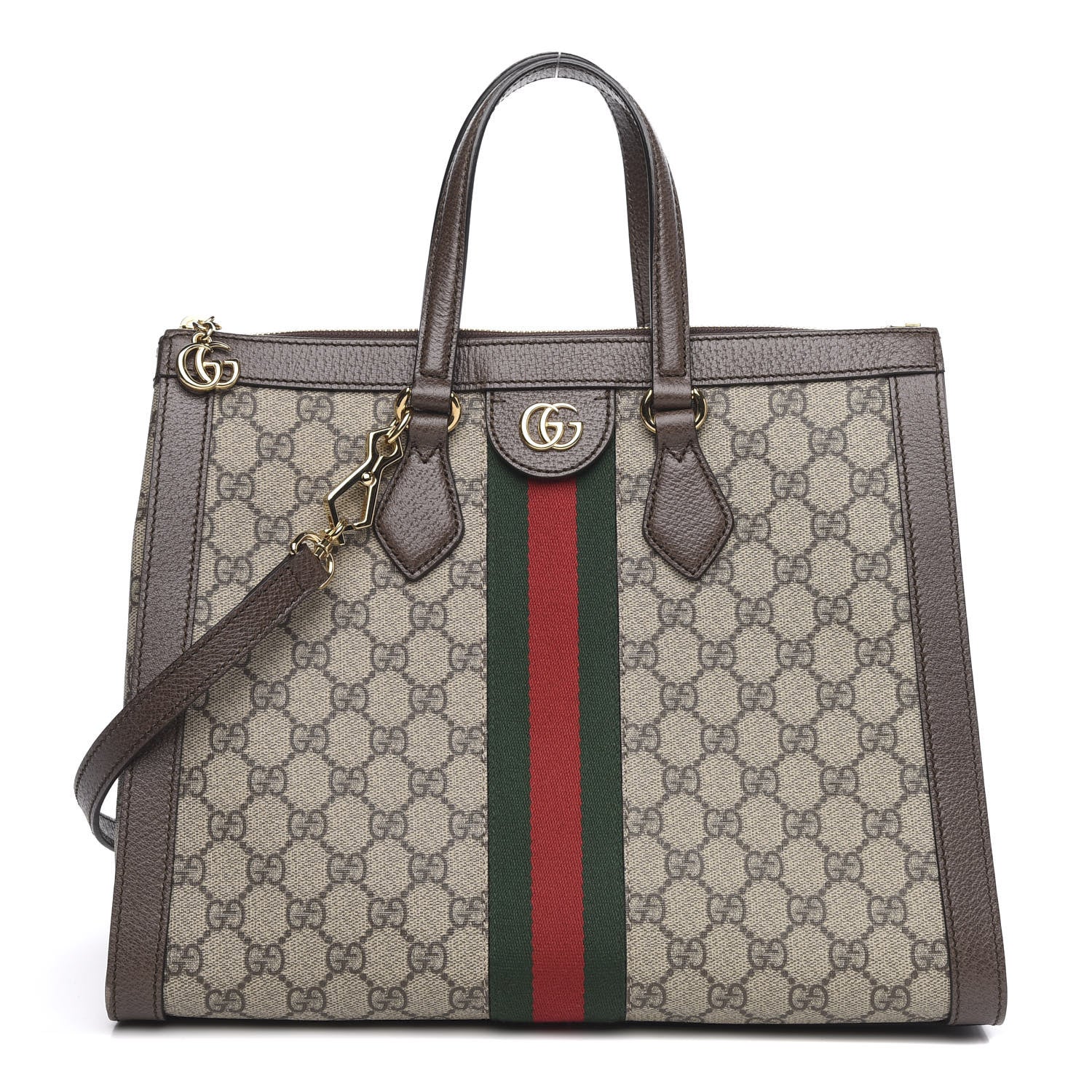 Gucci GG Supreme Monogram Web Medium Ophidia Tote Bag Brown 1 of 10