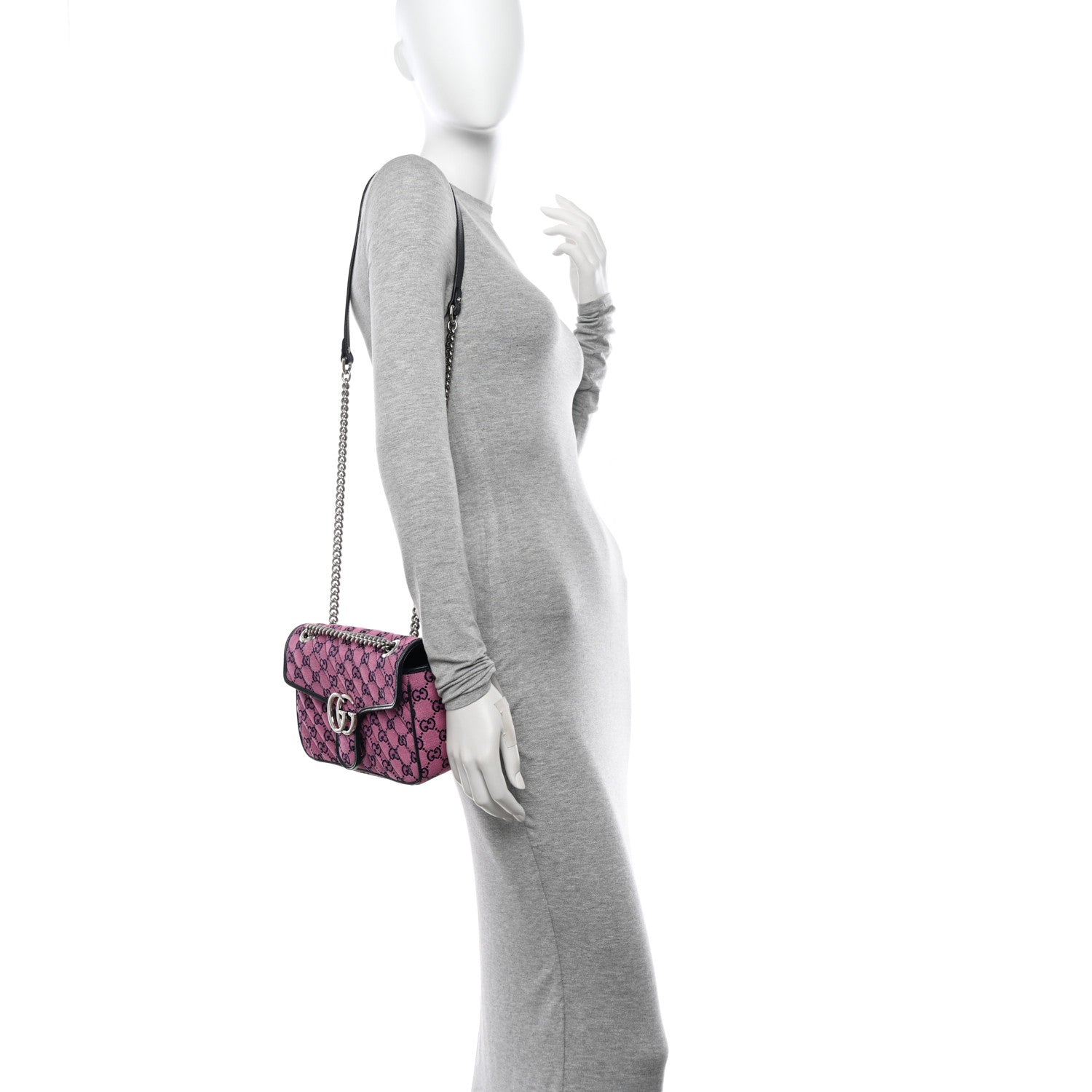 Gucci Monogram Multicolor Matelasse Diagonal Small GG Marmont Shoulder Bag Pink Blue 2 of 11