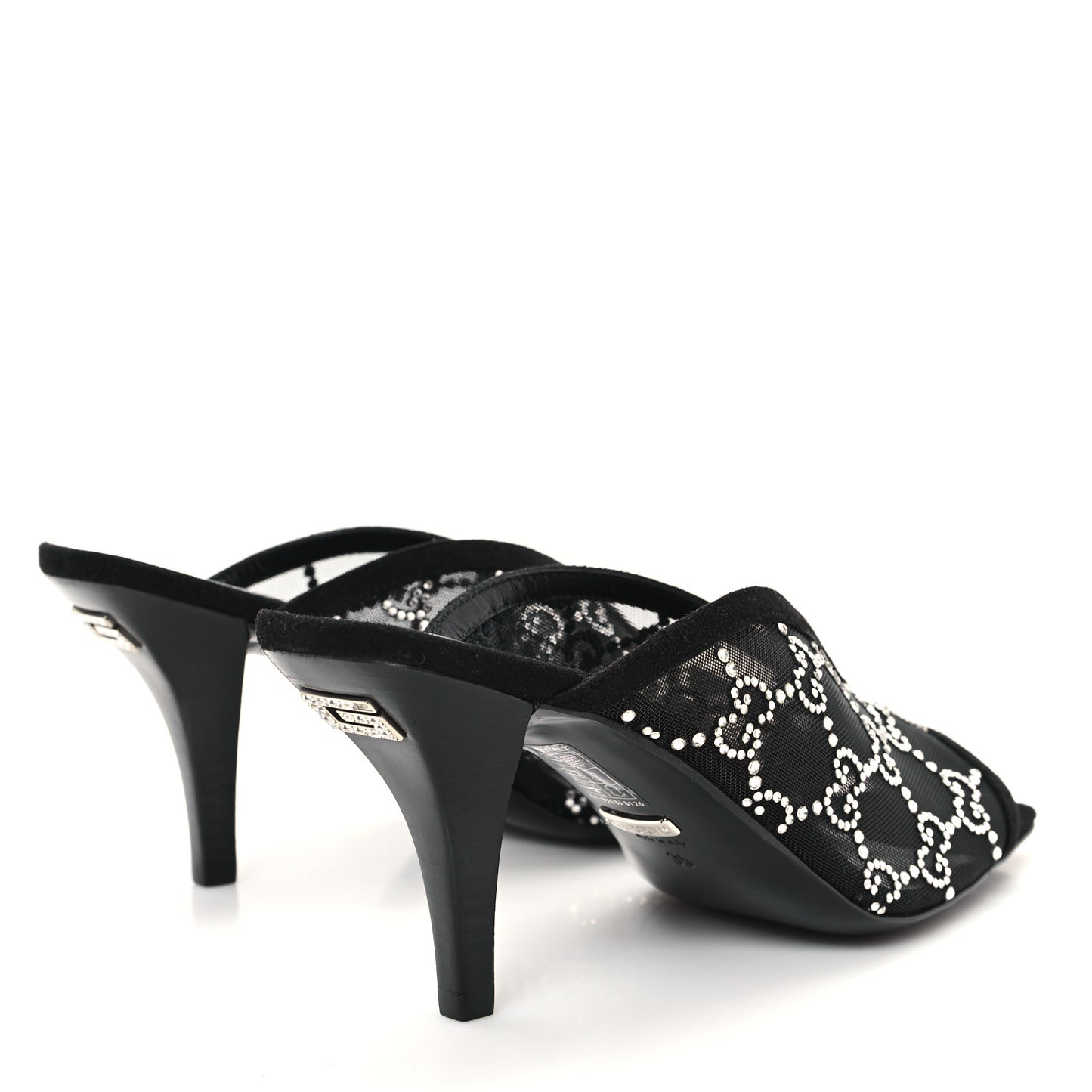 Tela Retino Kid Scamosciato Crystal GG Monogram Square G 95mm Slide Sandals 35 Black