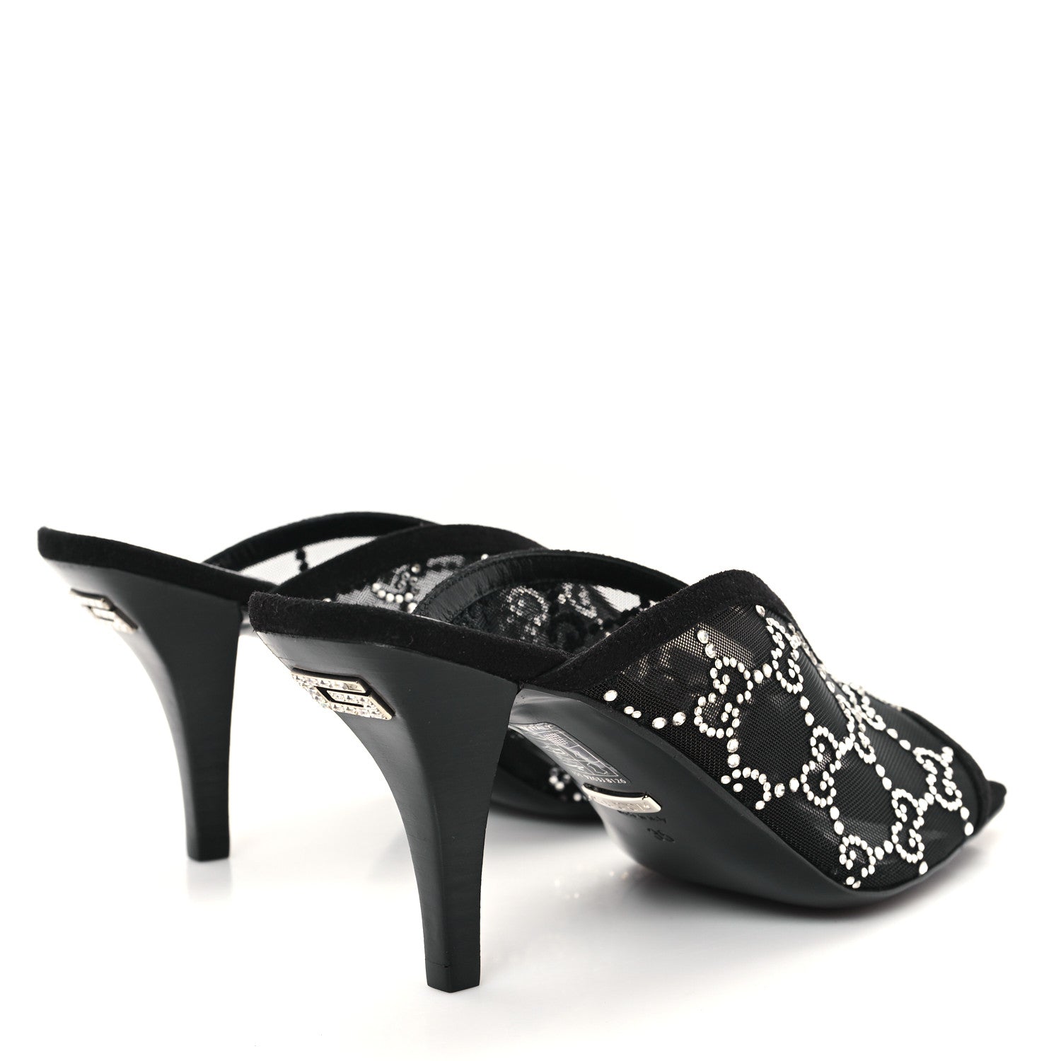 Gucci Tela Retino Kid Scamosciato Crystal GG Monogram Square G 95mm Slide Sandals 35 Black 5 of 9