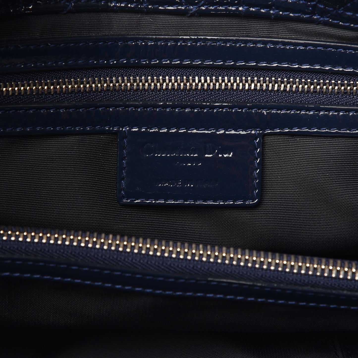 Patent Cannage Large Dior Soft Shopping Tote Navy Blue
