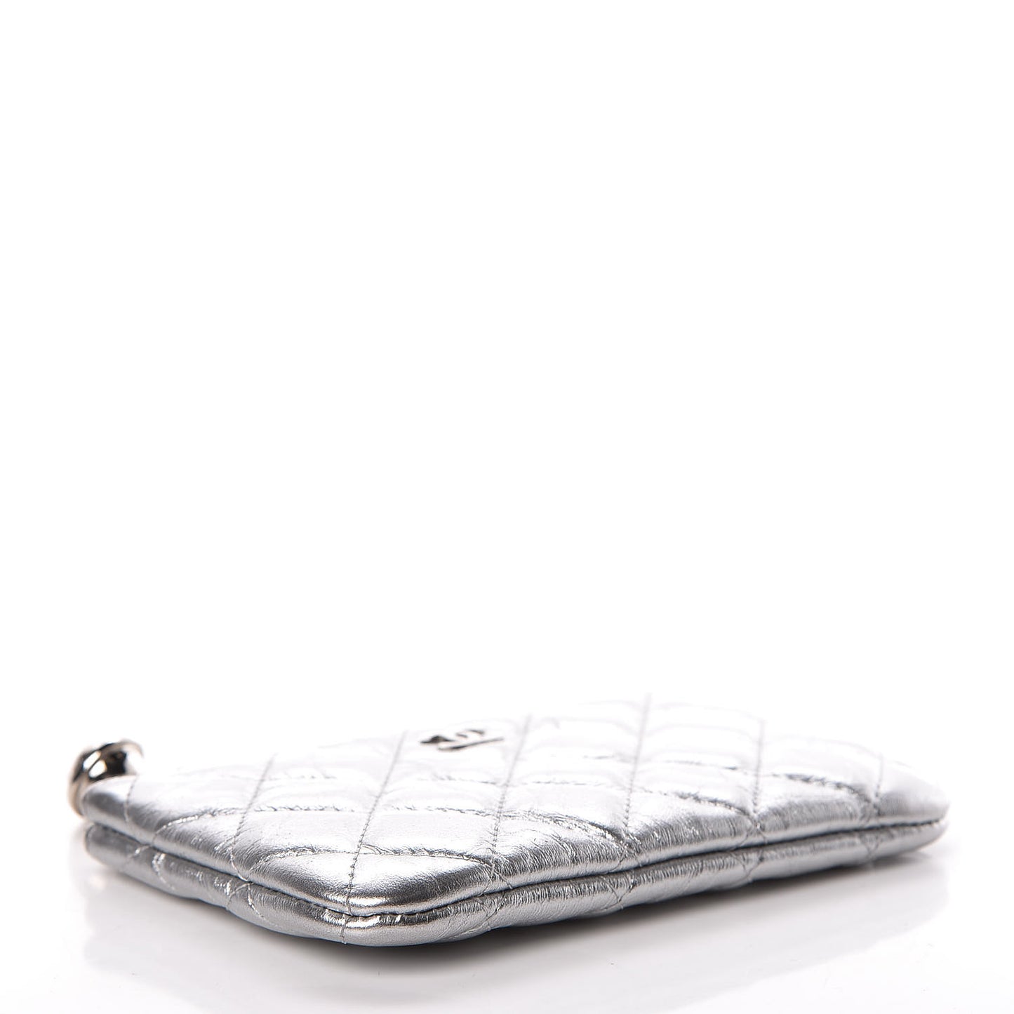 Metallic Calfskin Quilted Small Cosmo Cosmetic Case Silver