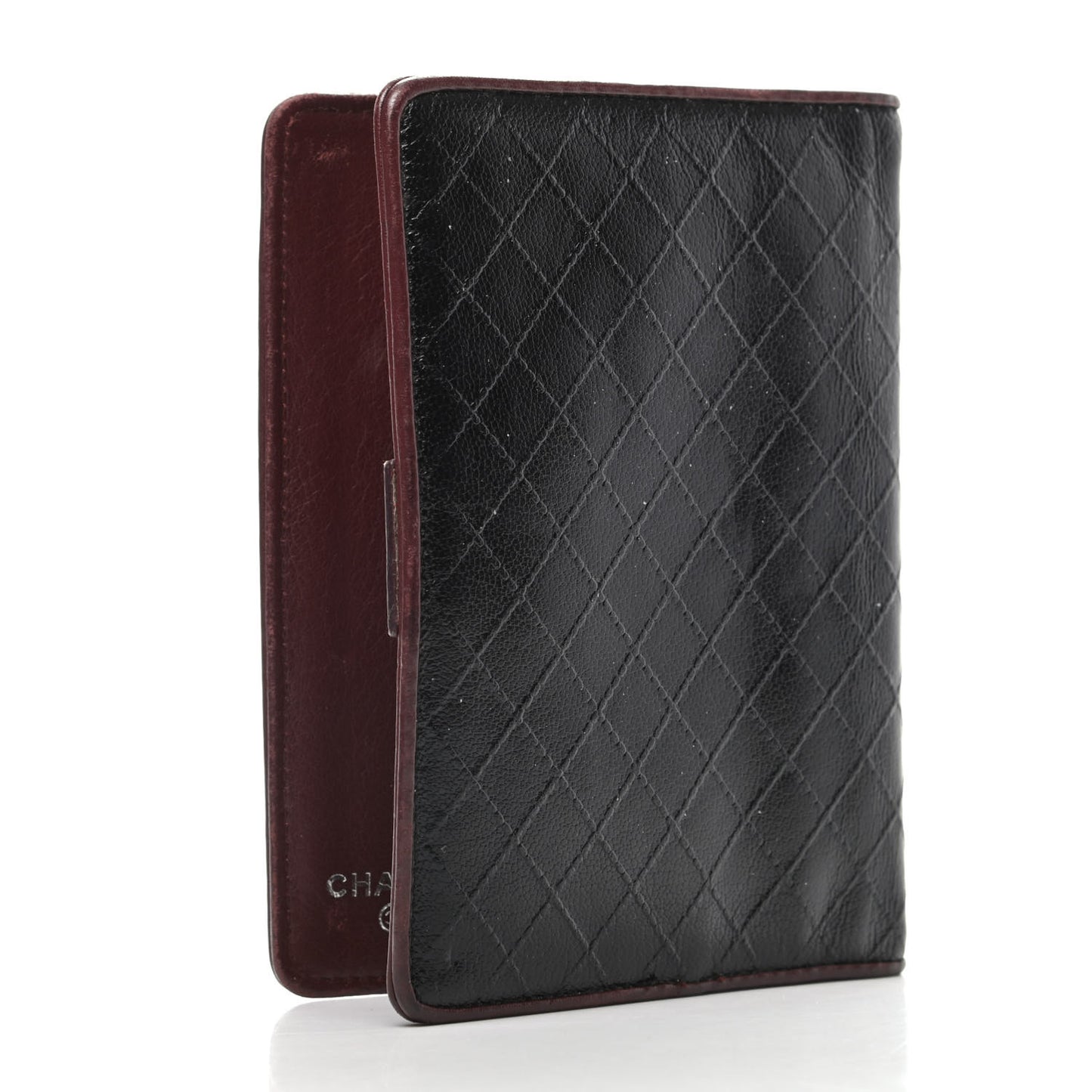 Glazed Calfskin Diamond Stitched Agenda Cover Black
