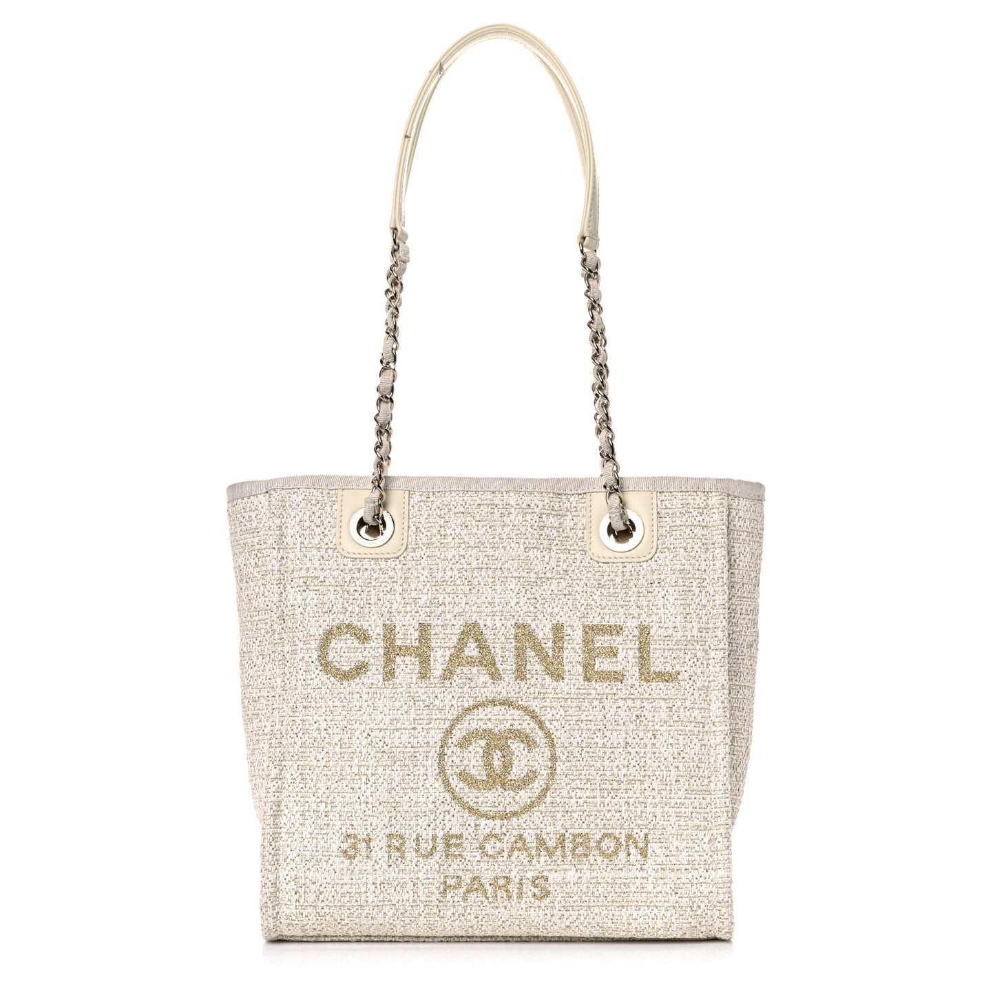 Lurex Boucle Mini Deauville Tote White