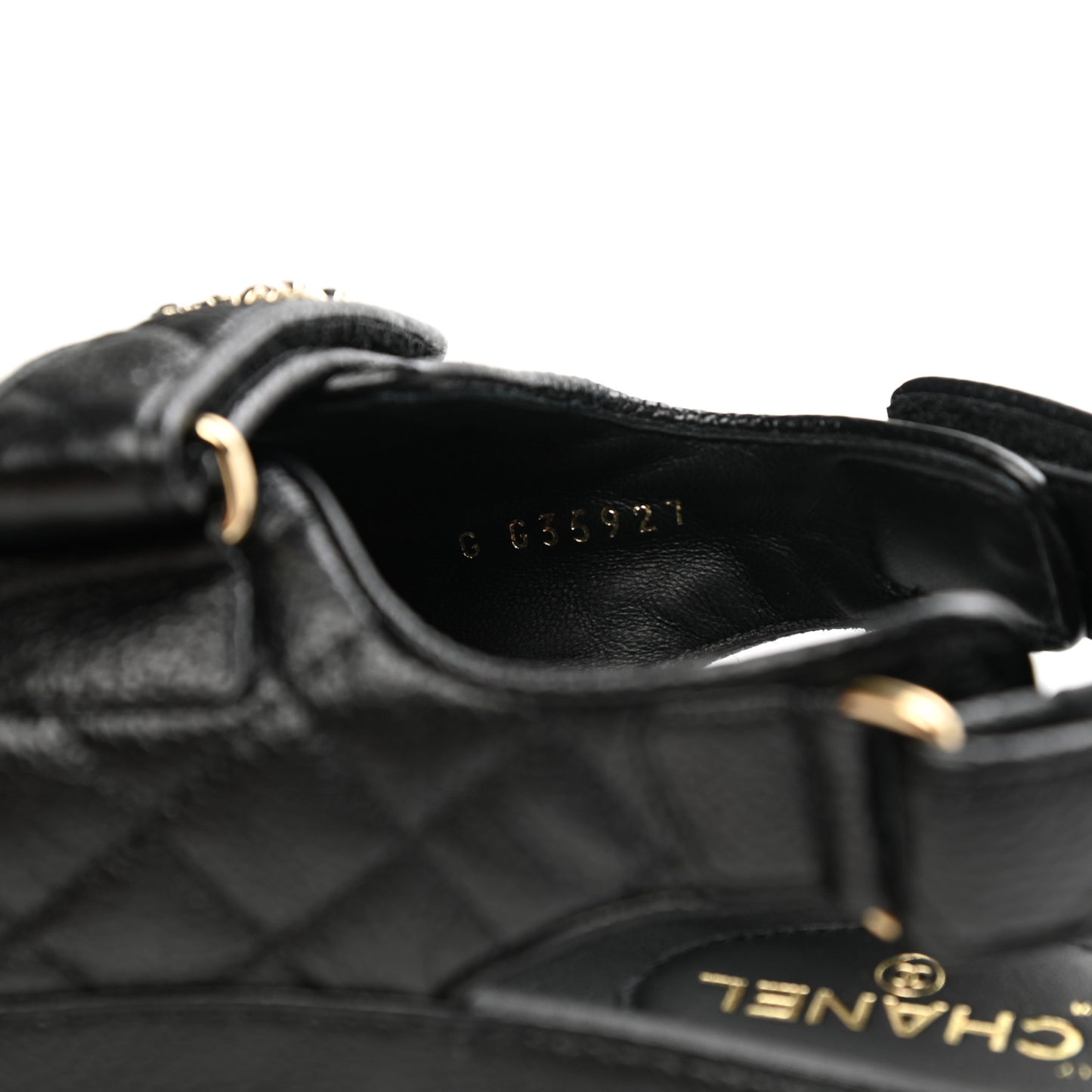 Grained Calfskin Velcro Dad Sandals 38.5 Black