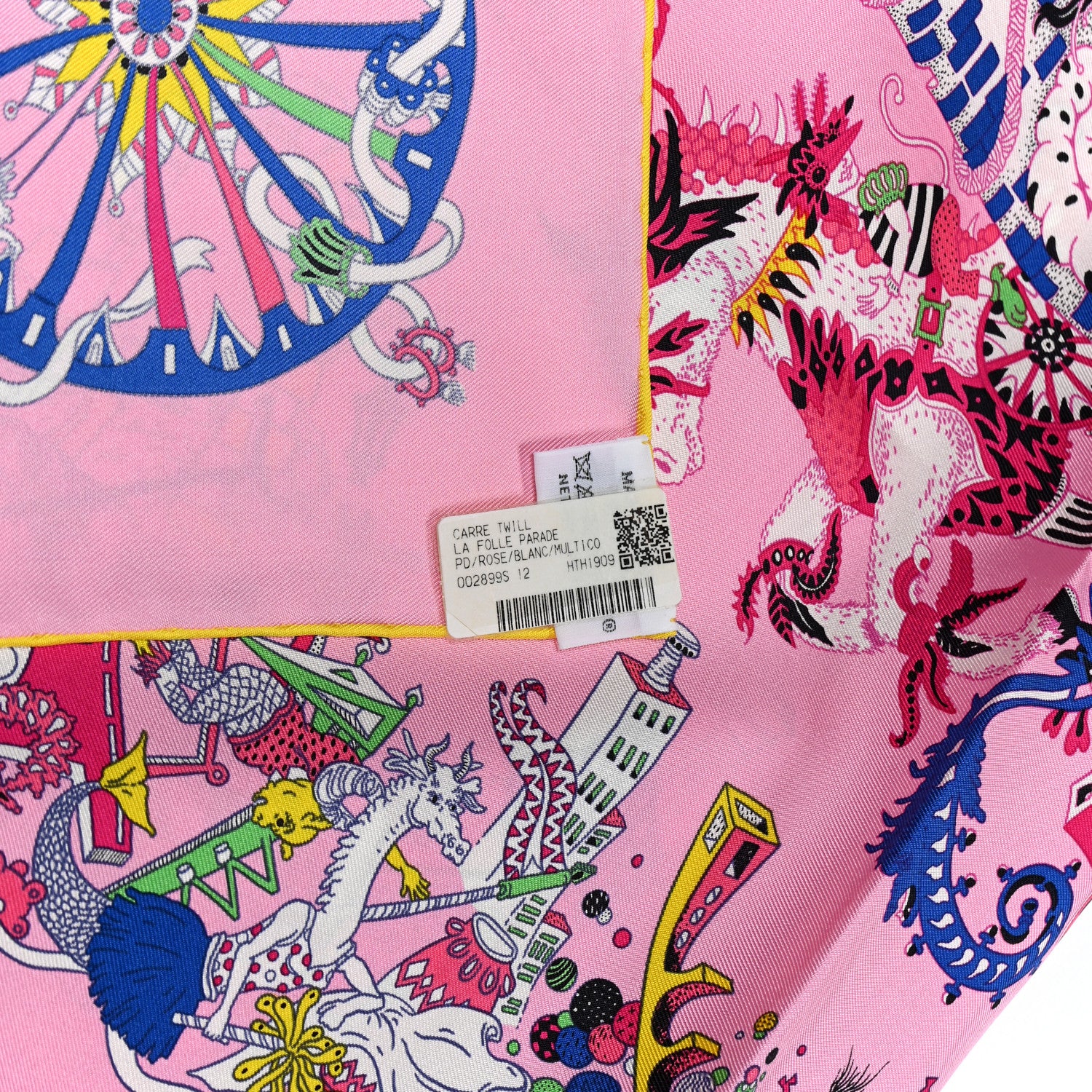 Hermes Silk La Folle Parade Scarf 90 Rose White Multicolor 2 of 3