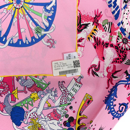 Hermes Silk La Folle Parade Scarf 90 Rose White Multicolor 2 of 3