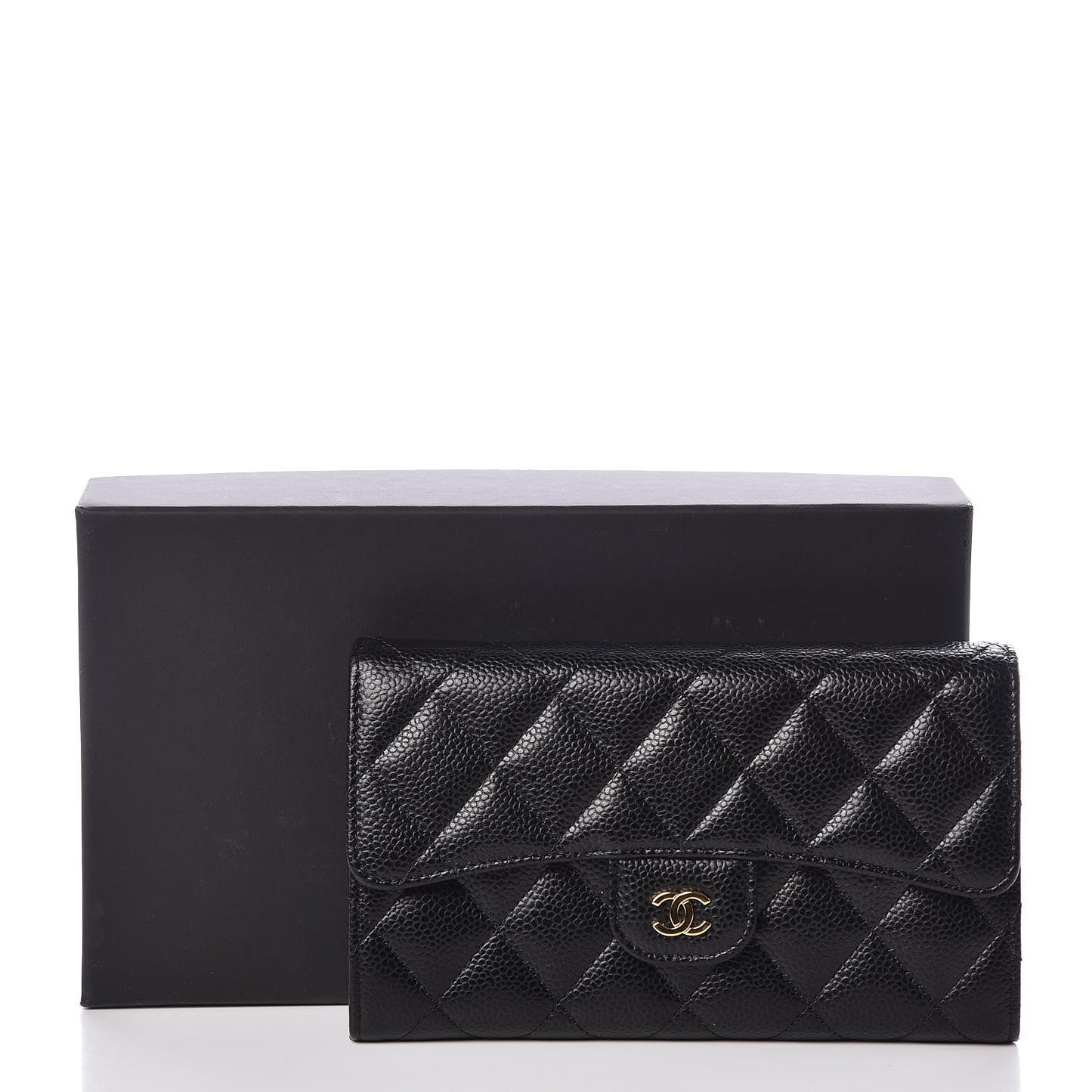 Caviar Quilted Large Flap Wallet Black