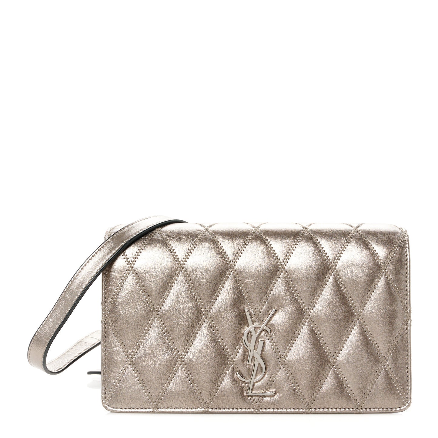 Metallic Lambskin Diamond Quilted Monogram Angie Chain Bag Pimbo
