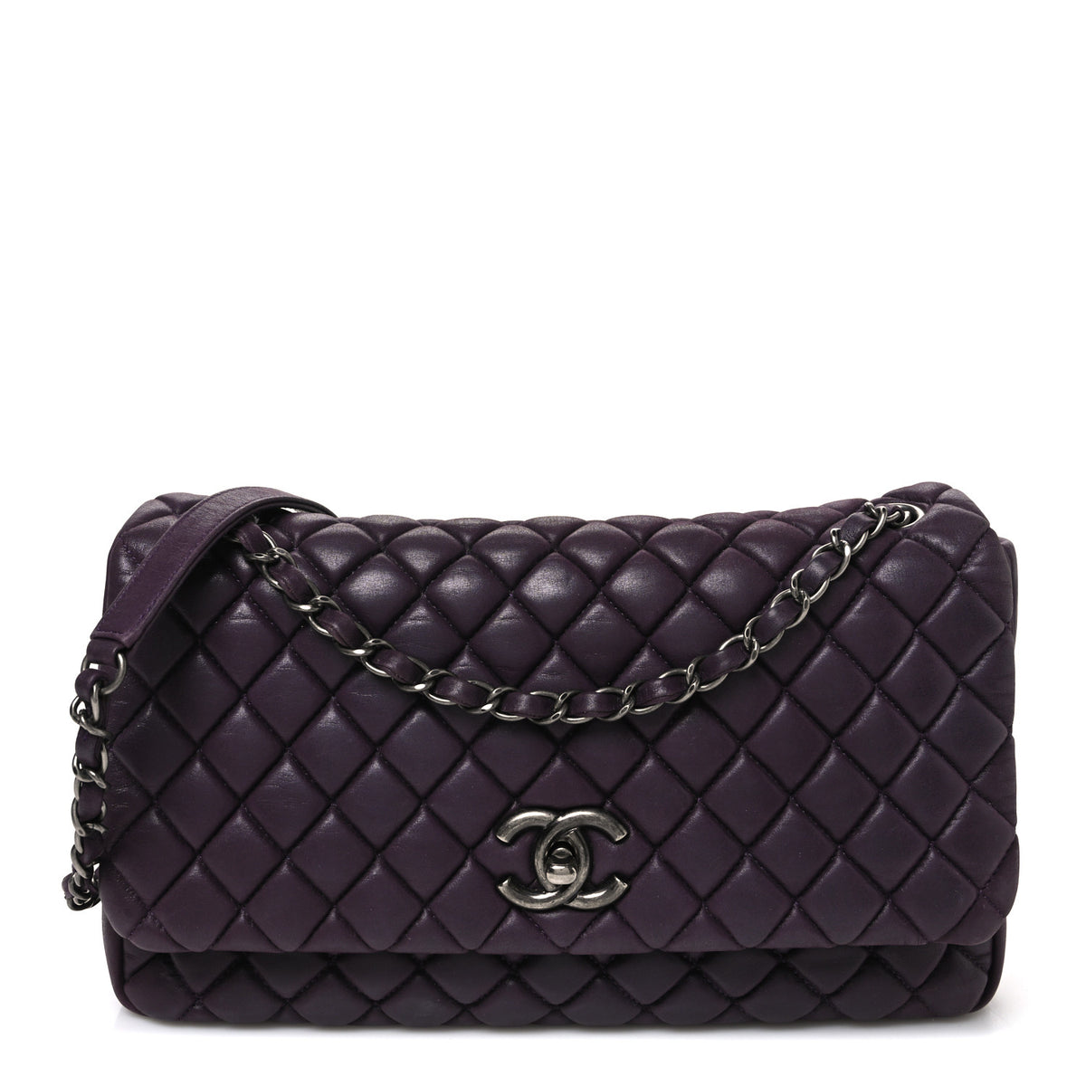Iridescent Calfskin Small New Bubble Flap Plum