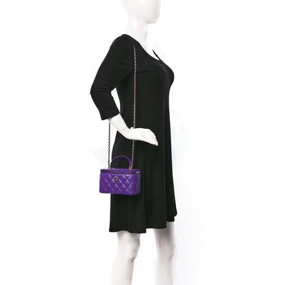 Chanel Lambskin Quilted Small Top Handle Vanity Case With Chain Purple 2 of 11