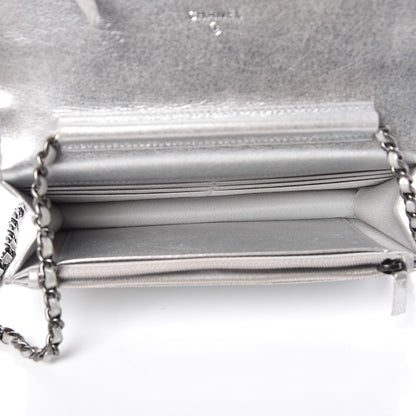 Chanel Metallic Lambskin Chevron Wallet On Chain WOC Silver 5 of 13