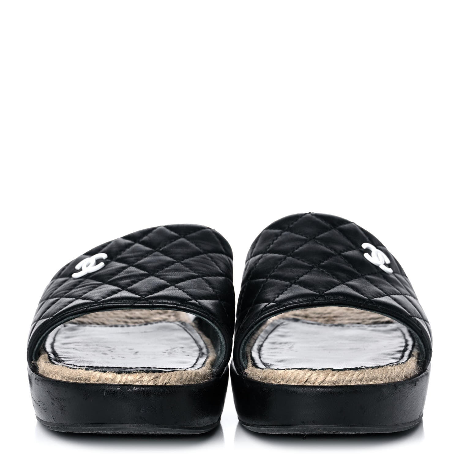 Chanel Lambskin Quilted CC Espadrille Slip On Sandals 39 Black 2 of 11