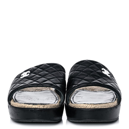 Chanel Lambskin Quilted CC Espadrille Slip On Sandals 39 Black 2 of 11