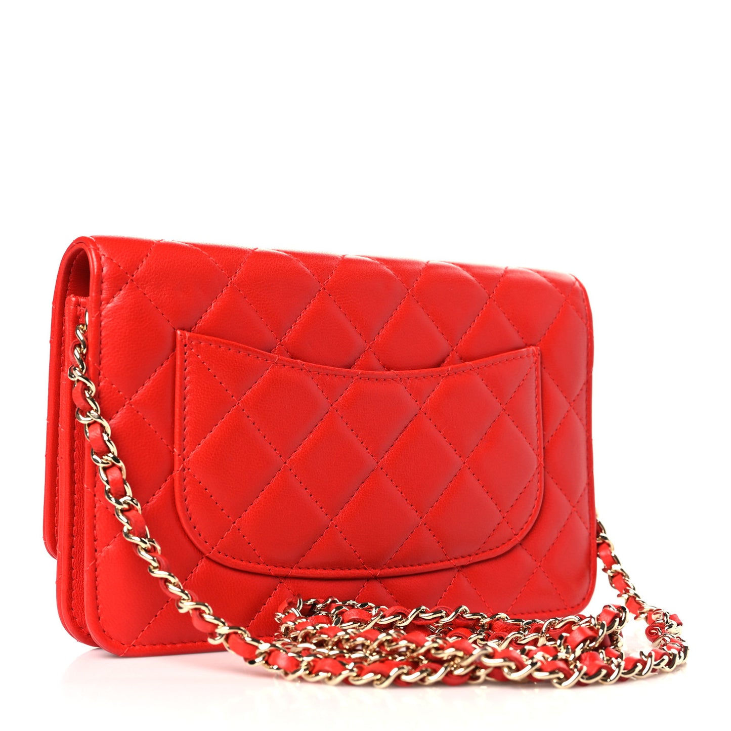 Lambskin Quilted Wallet On Chain WOC Light Red