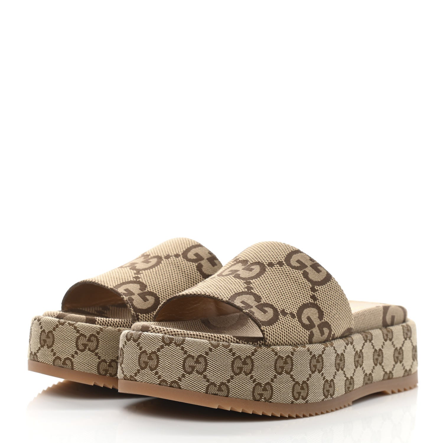 Gucci Monogram Maxi GG Angelina Platform 55mm Slide Sandals 39 Camel Ebony 3 of 9