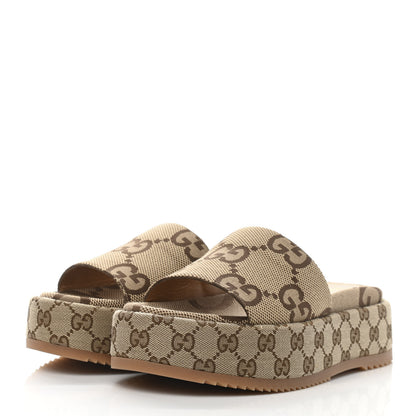 Gucci Monogram Maxi GG Angelina Platform 55mm Slide Sandals 39 Camel Ebony 3 of 9