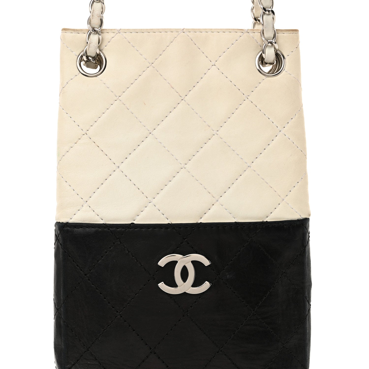 Chanel Lambskin Quilted Bi-Color Drawstring Shoulder Bag Black White 8 of 19