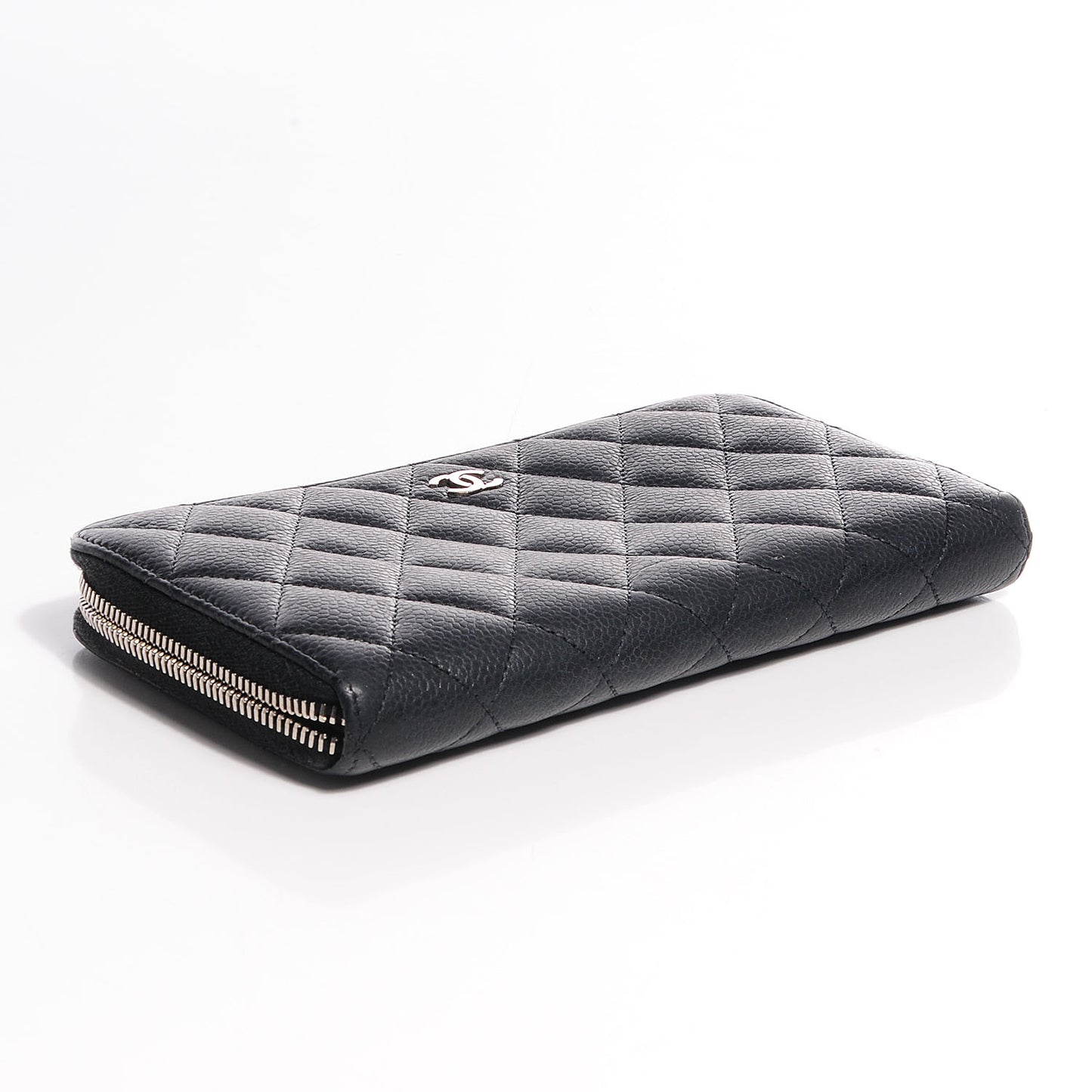 Iridescent Caviar Quilted Large Zip Around Wallet Black CC