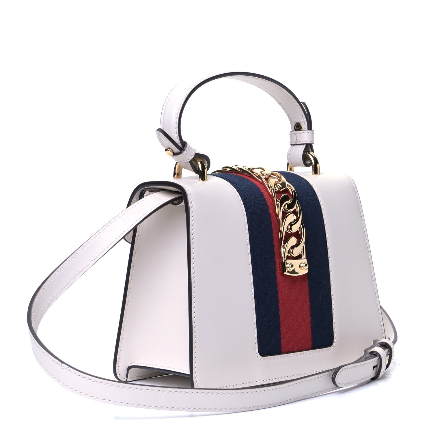 Gucci Calfskin Embroidered Mini Sylvie Top Handle Bag White 2 of 5