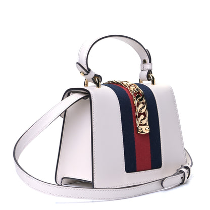 Gucci Calfskin Embroidered Mini Sylvie Top Handle Bag White 2 of 5
