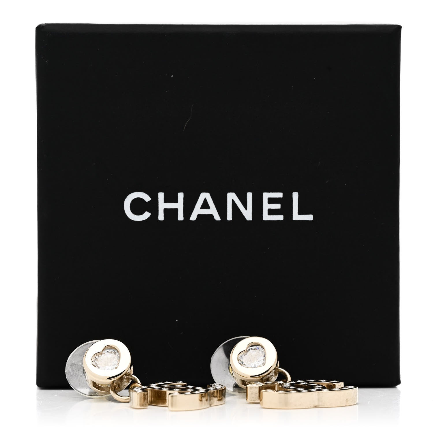 Chanel Crystal CC Heart Drop Earrings Gold 5 of 5