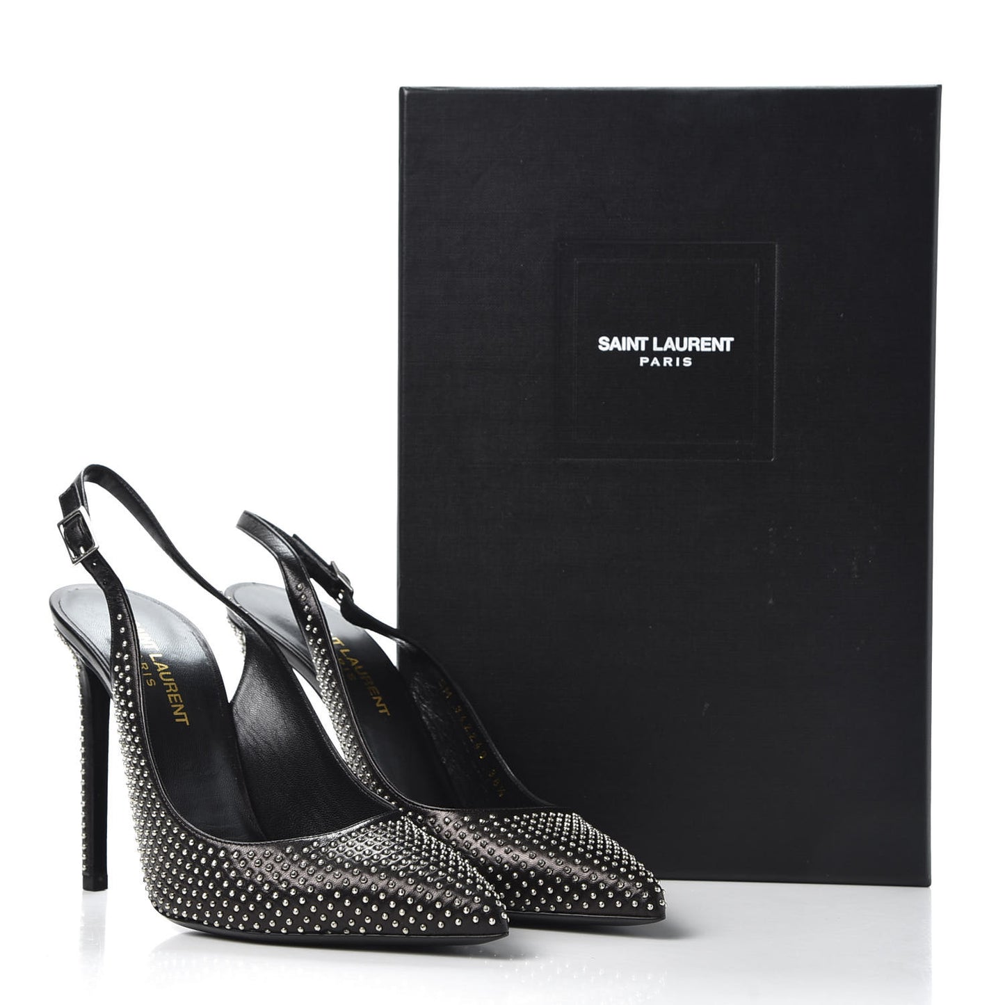 Calfskin Studded Paris 105 Slingback Pumps 38.5 Black