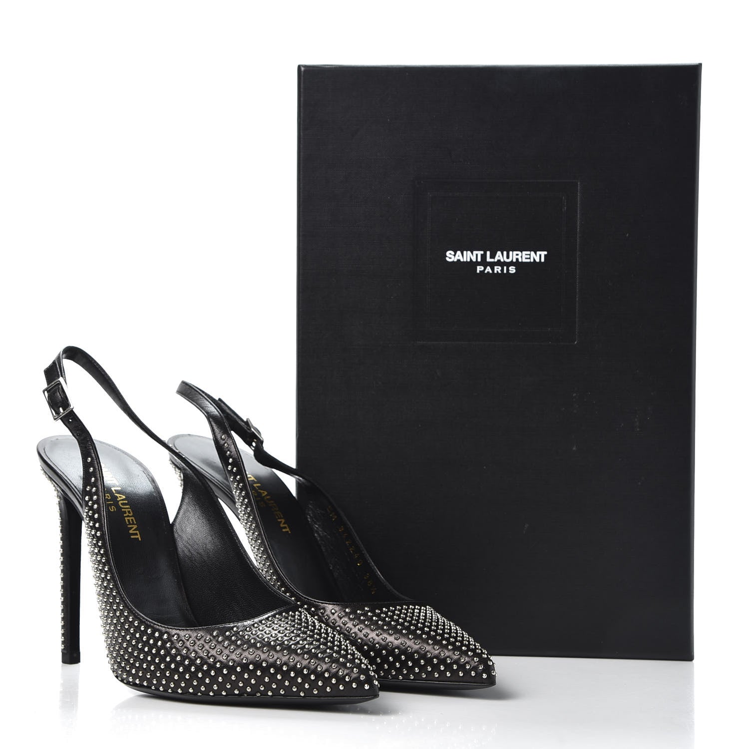 Saint Laurent Calfskin Studded Paris 105 Slingback Pumps 38.5 Black 11 of 11