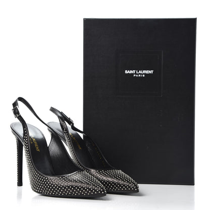 Saint Laurent Calfskin Studded Paris 105 Slingback Pumps 38.5 Black 11 of 11