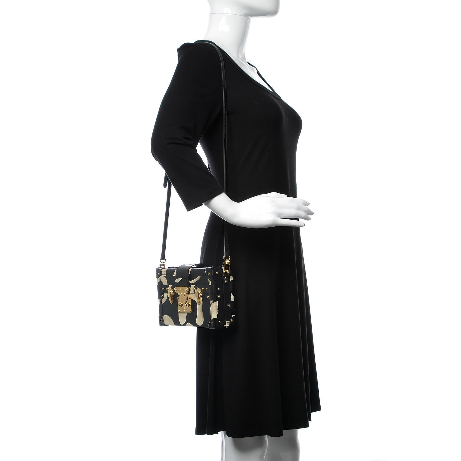 Louis Vuitton Calfskin Petite Malle Black White 2 of 7