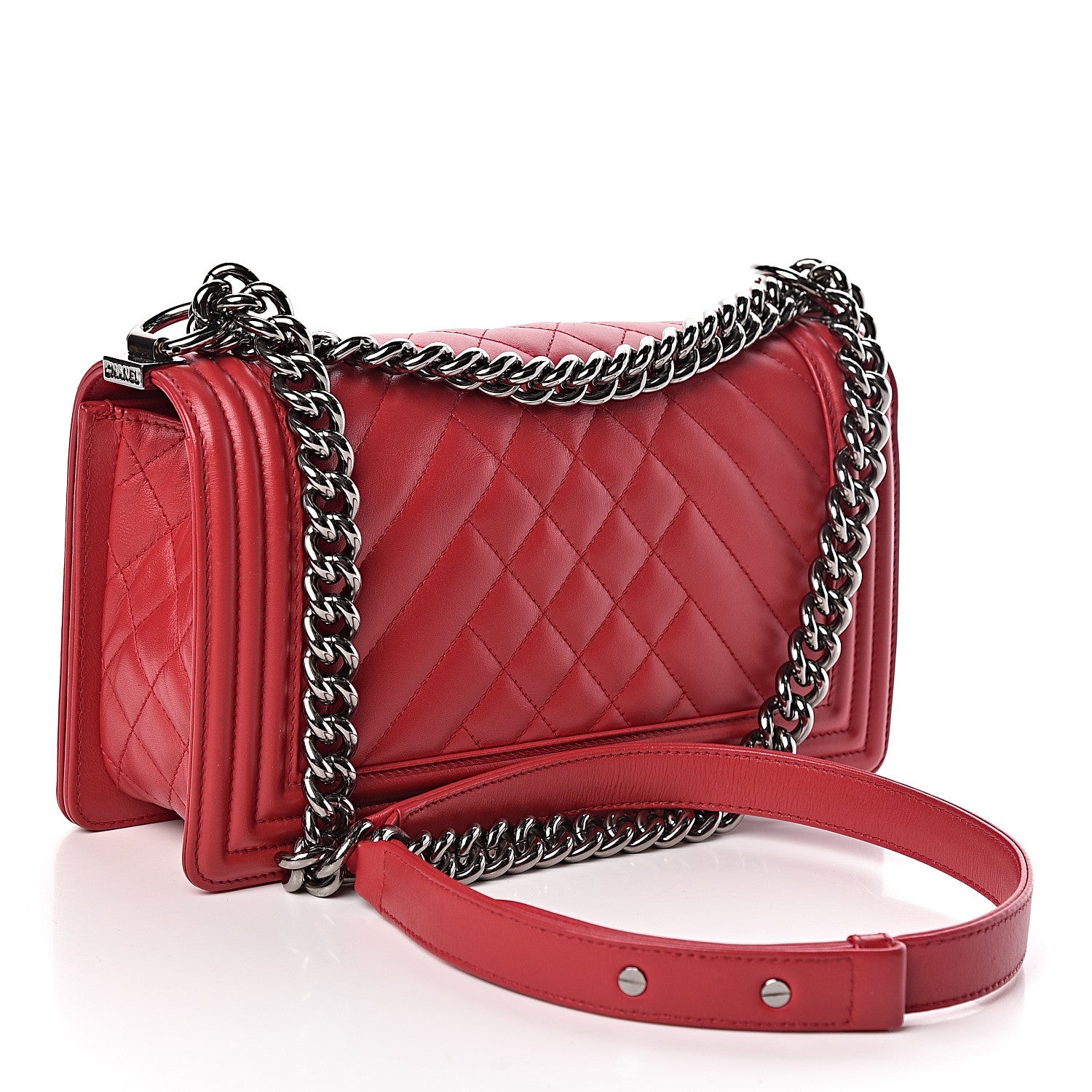 Chanel Lambskin Chevron Quilted Medium Boy Flap Dark Pink 3 of 10