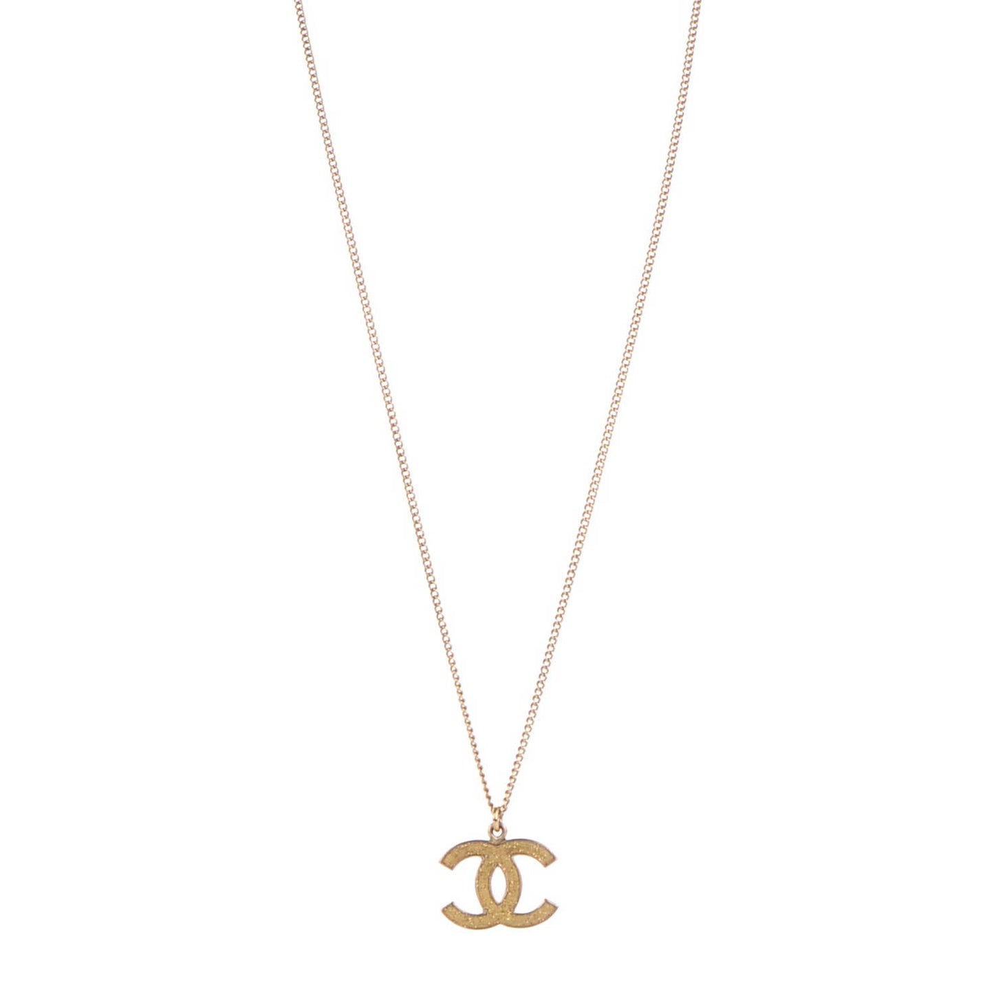 Glitter Enamel CC Pendant Necklace Gold