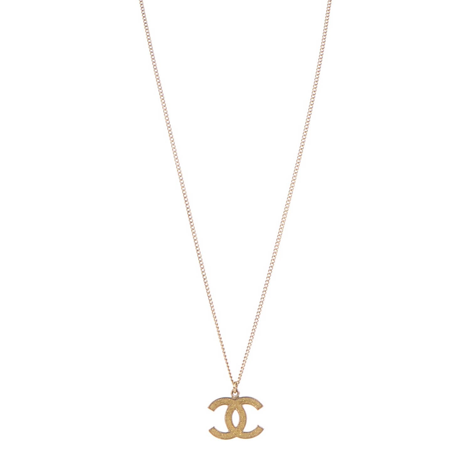 Chanel Glitter Enamel CC Pendant Necklace Gold 1 of 5