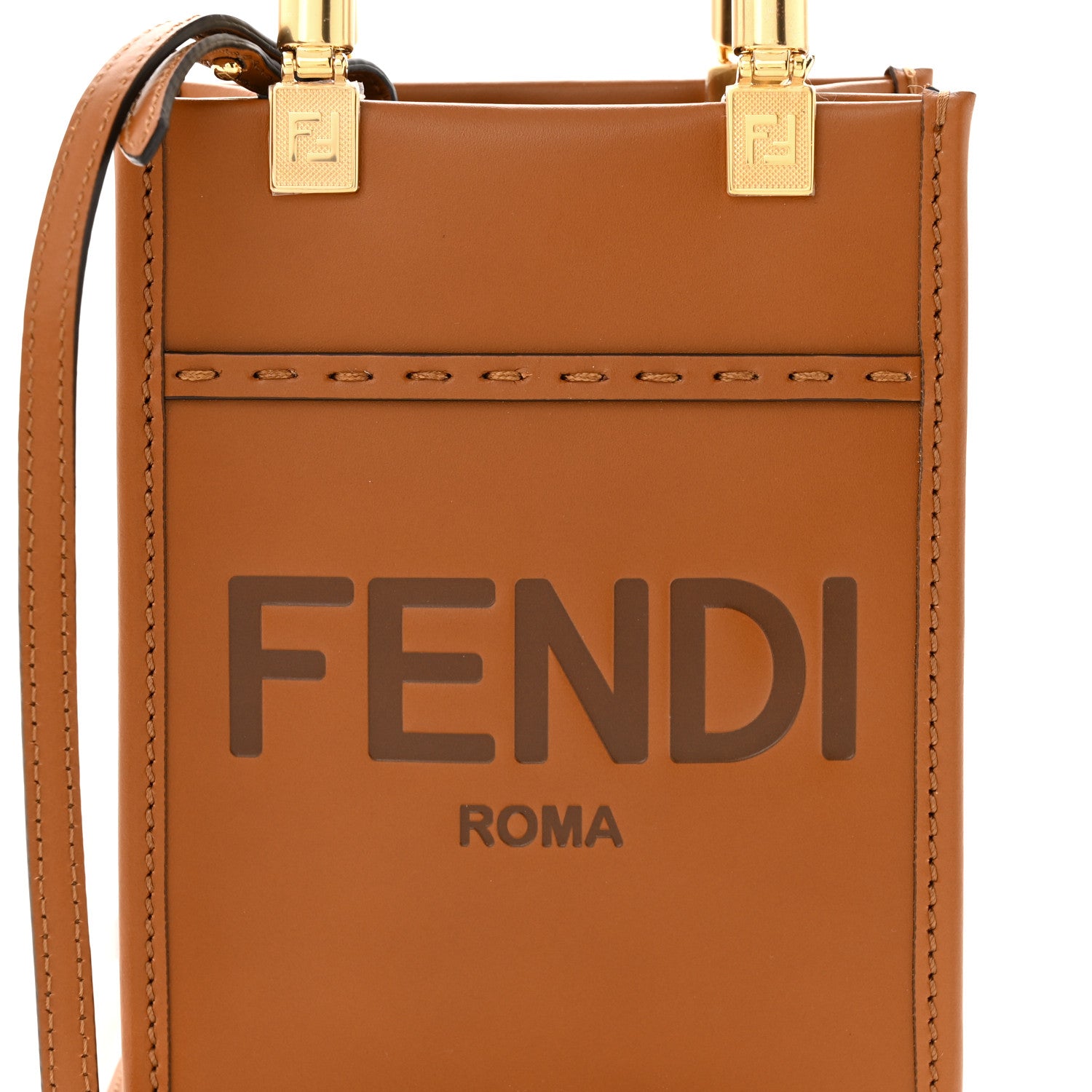 Fendi Vitello King Plexiglass Logo Embossed Mini Fendi Sunshine Shopper Tote Cuoio 8 of 12